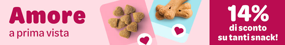 San Valentino: 14% di sconto su una selezione di snack per cani e gatti.