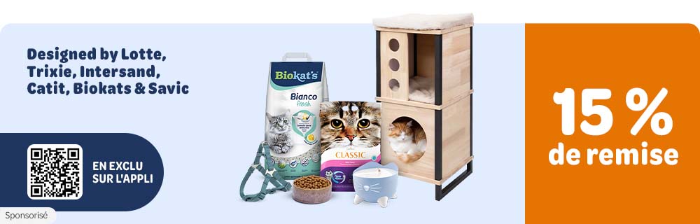 Sponsorisé - 15 % de remise sur Designed by Lotte, Trixie, Intersand, Catit, Biokat’s et Savic, en exclusivité sur l’appli