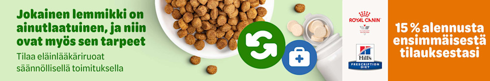 Saat 15% alennusta ensimmäisestä kestotilauksestasi. Tilaa eläinlääkäriruoat säännöllisellä toimituksella.