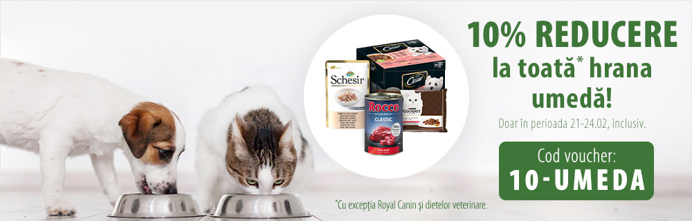 -10% reducere la TOATĂ* hrana umedă (fără Royal Canin & dietele veterinare)
