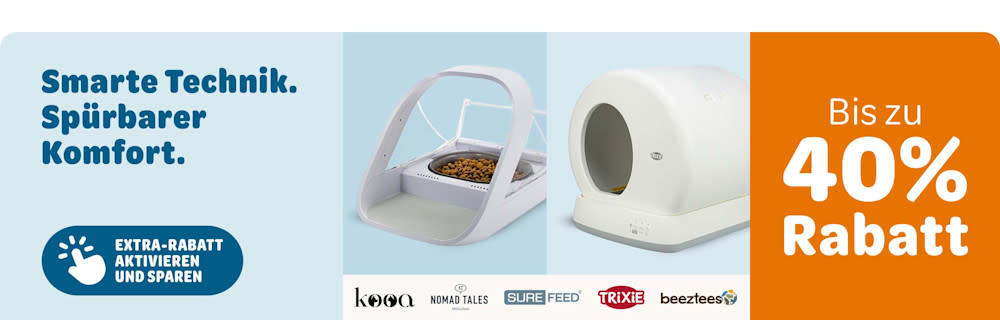 Extra-Rabatt aktivieren und sparen: Smarte Technik. Spürbarer Komfort. Bis zu 40% Rabatt auf kooa, Nomad Tales, SureFeed, Trixie und beeztees