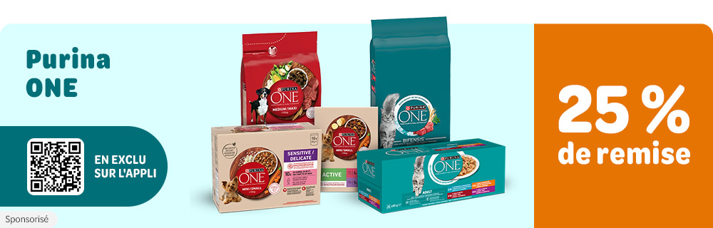 15 % de remise sur Purina Pro Plan et Purina One sur l'appli