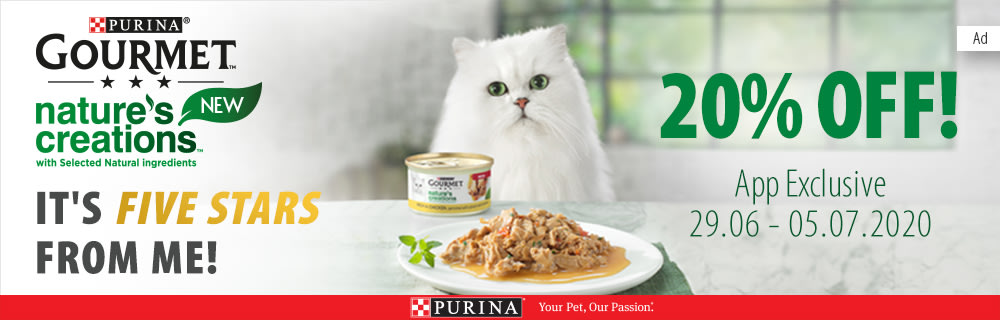 Get 20% off Gourmet Nature's Creation cat food when you purchase via the zooplus app!