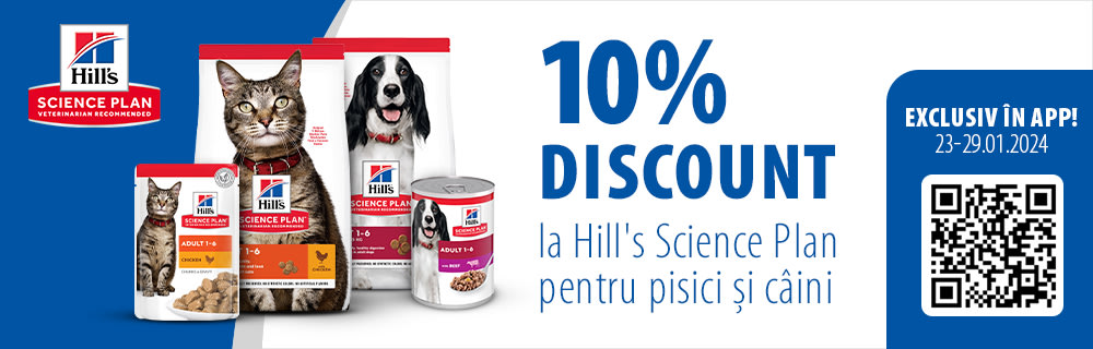 Ai 10% reducere la toate produsele Hill's Science Plan. Exclusiv în Aplicație!