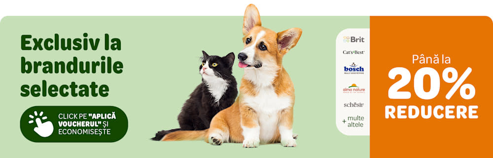 Până la 20% reducere la Brit Premium, Schesir, Almo Nature, Cat’s Best, Sanabelle, Vitakraft și multe altele!