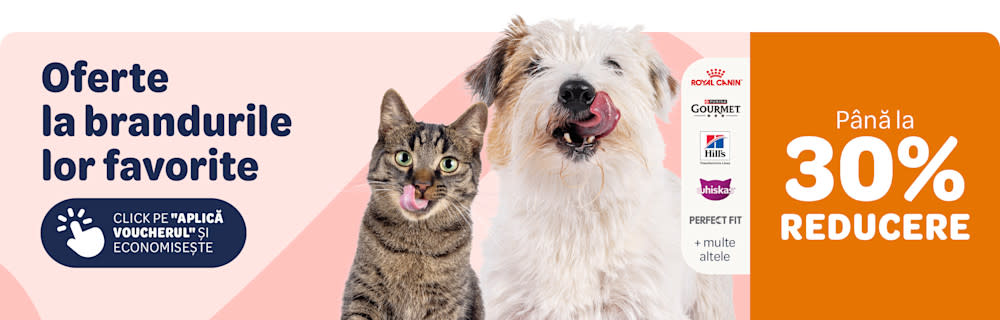 Până la 30% reducere la Royal Canin, Gourmet, Hill's, Whiskas și multe altele
