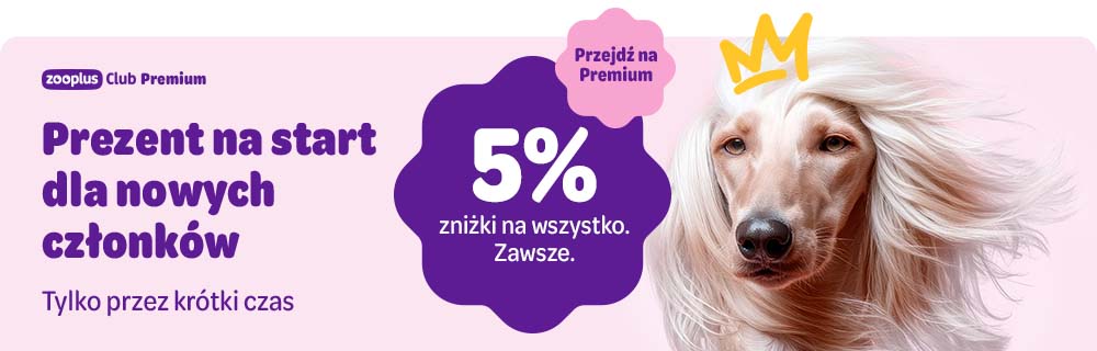 zooplus Club Premium: prezent na start dla nowych członków. Tylko przez krótki czas. 5% zniżki na wszystko. Zawsze. Przejdź na premium.