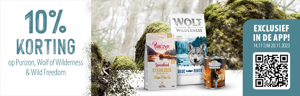 10% korting op Wolf of Wilderness, Purizon & Wild Freedom via de app!