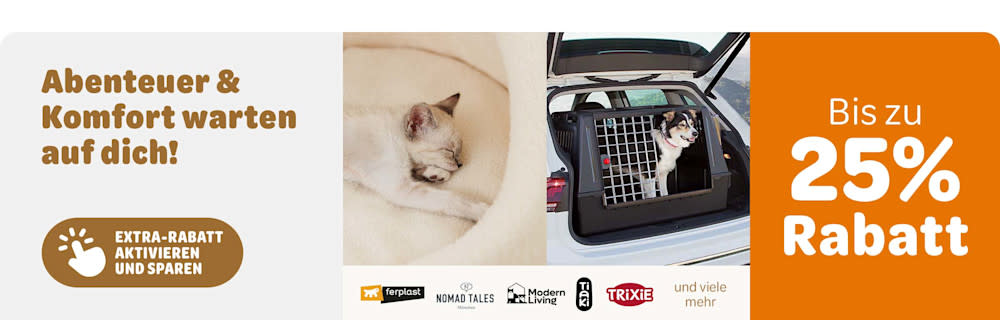 Abenteuer & Komfort warten auf dich! Extra-Rabatt aktivieren und sparen. Bis zu 25% Rabatt auf ferplast, Nomad Tales, Modern Living, Tiaki, Trixie und viele mehr