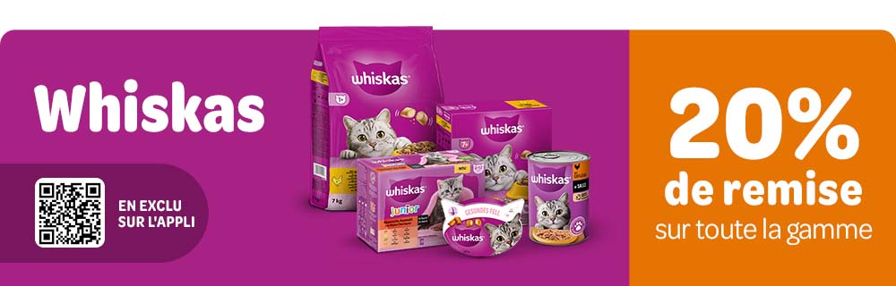 20% de remise sur Whiskas nourriture pour chat sur l'appli zooplus