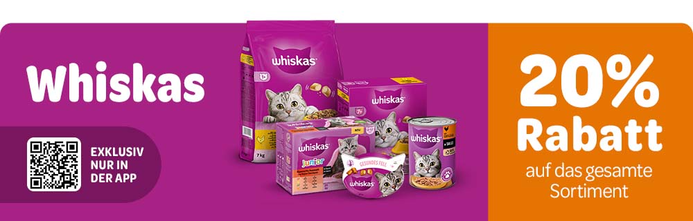20% Rabatt auf Whiskas Katzenfutter beim Kauf über die zooplus App