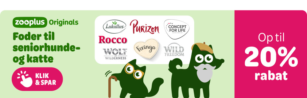 Spar op til 20% på foder og snacks til seniorhunde- og katte