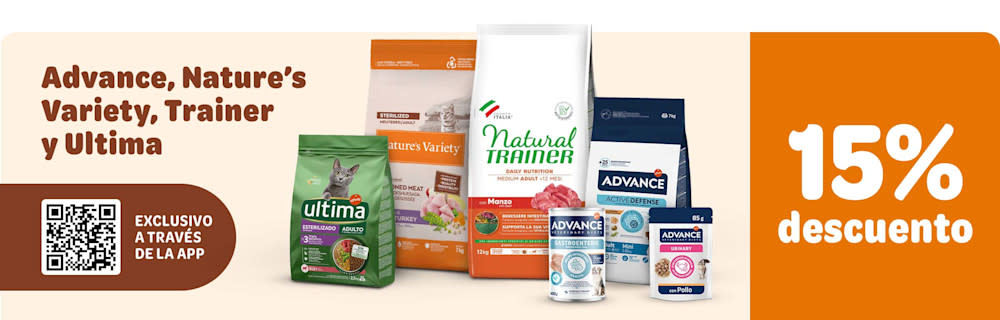 15% de descuento en las mejores marcas para tu peludo: Advance, Nature's Variety, Trainer y Ultima a través de la App