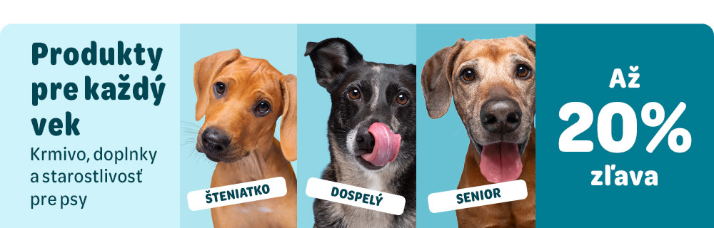 Produkty pre každý vek - krmivo, doplnky a starostlivosť pre psy ŠTENIATKO, DOSPELÝ, SENIOR - Až 20% zľava