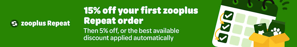 15% off your first zooplus Repeat order. Then 5% off or the best available discount applied automatically