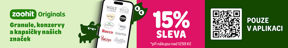 zoohit Originals. Granule, konzervy a kapsičky našich značek. 15% sleva při nákupu nad 1299 Kč - pouze v aplikaci! 
