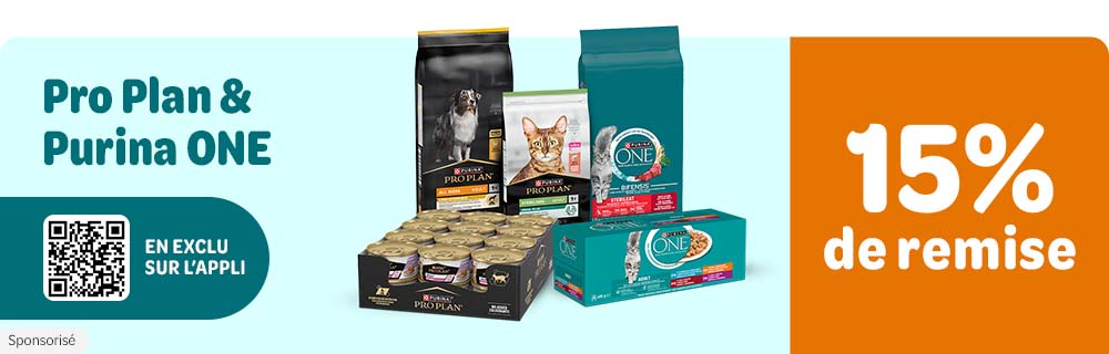 15 % de remise sur Purina Pro Plan et Purina One sur l'appli