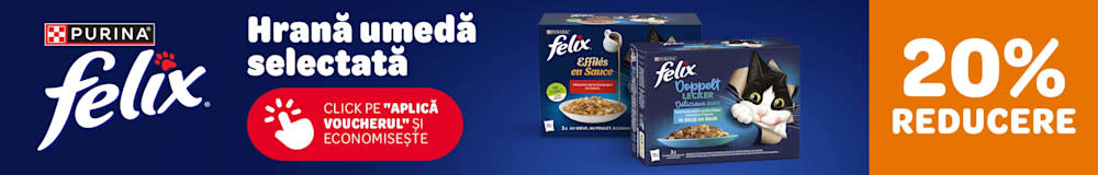 Felix, hrană umedă selectată pentru pisici. 20% reducere. Click pe "Aplică voucherul și economisește"