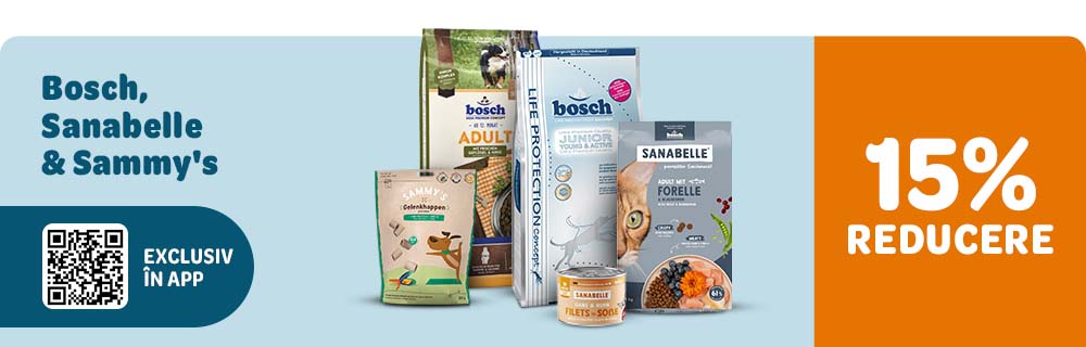 15% reducere la Bosch, Sanabelle & Sammy's. Exclusiv în APP.
