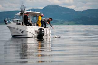 Launching underwater drone from back of boat