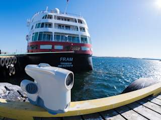 Blueye Pioneer underwater drone in front of MS Fram