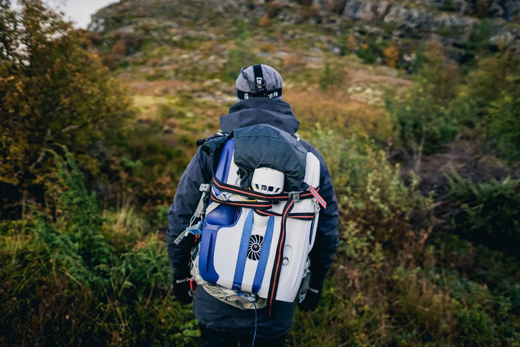 Rune and the drone attached to his backpack