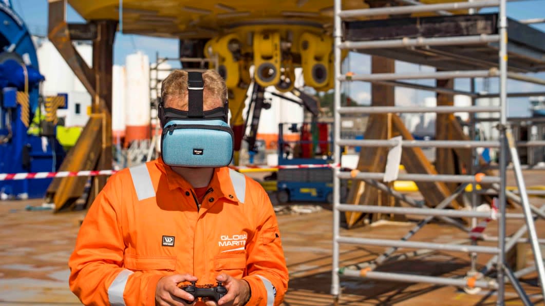 Global Maritime using the MovieMask while piloting the drone