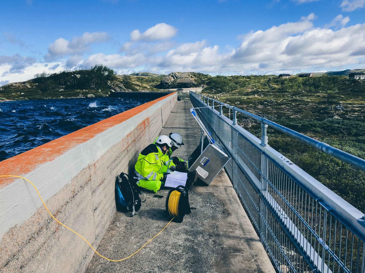 Drone operators at a hydropower location