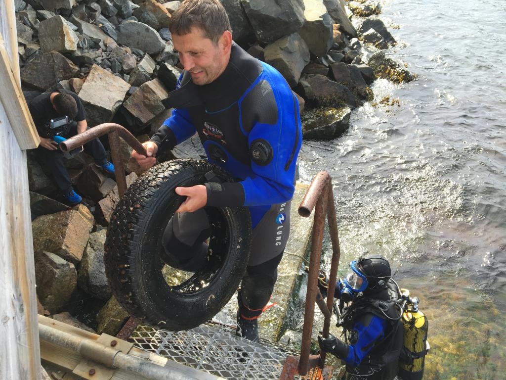 A car tyre was found just off the dock.