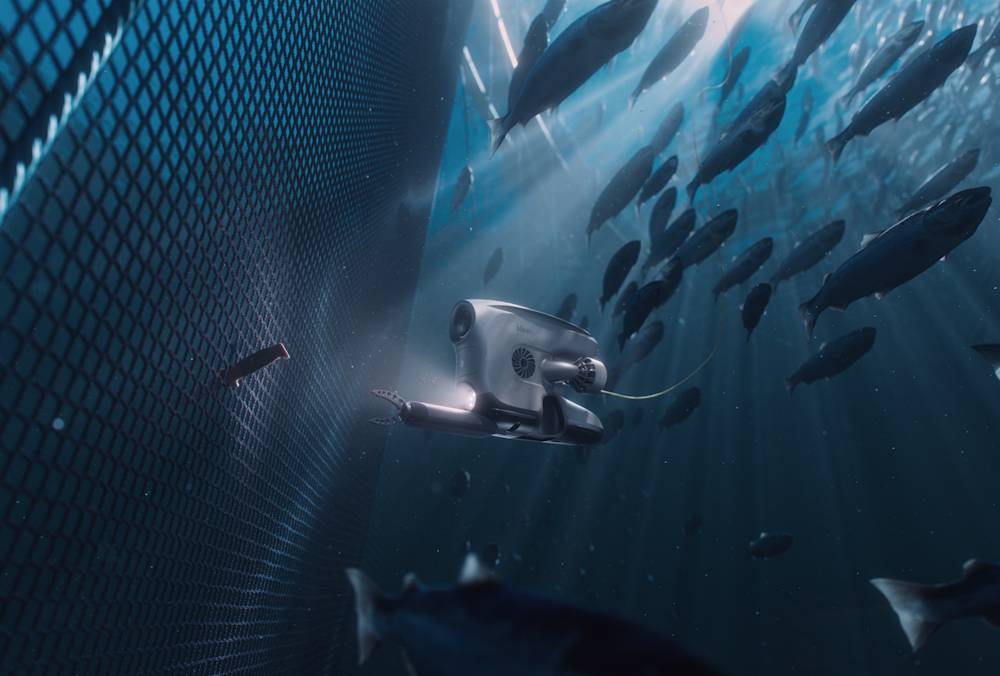 The Blueye X3 ROV removing knife from fishpen 