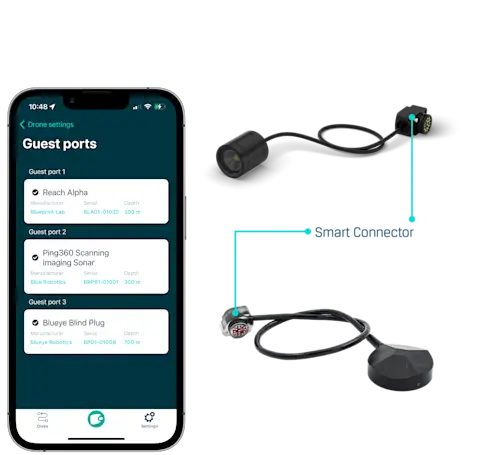 The Blueye App and the Blueye Smart Connector illustration