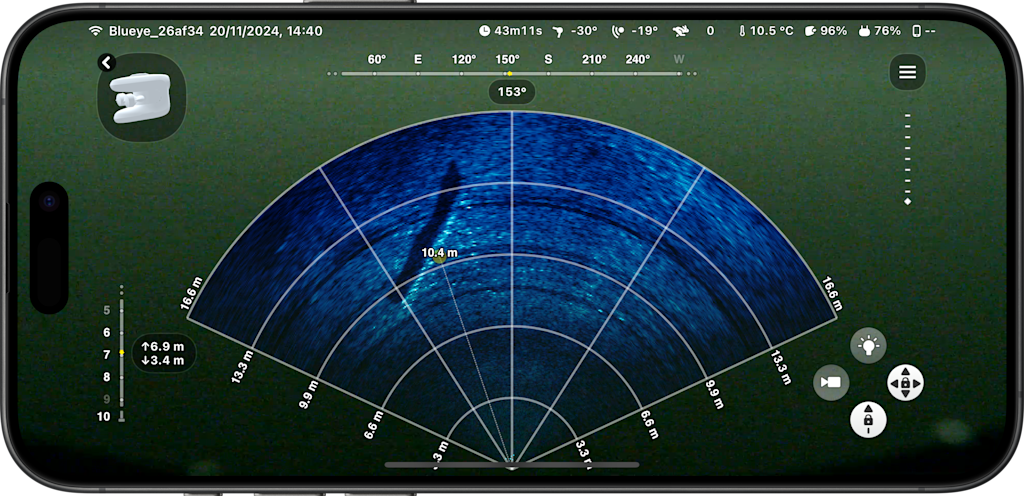 Blueye app sonar distance measurement