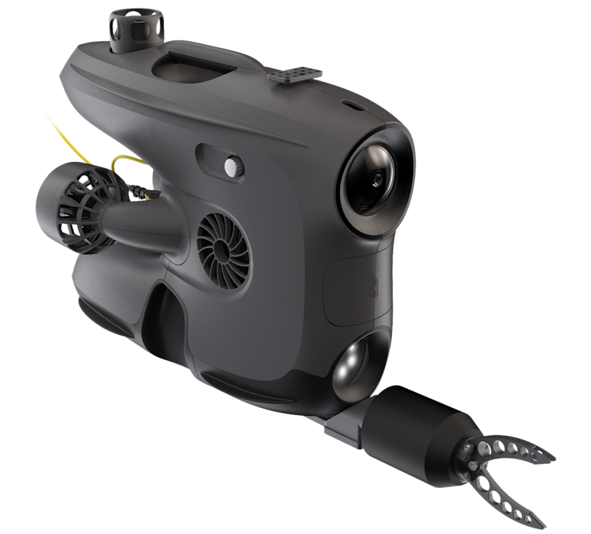 Rendering/illustration av Blueye X3 dronen med eksempel utstyr - uten bakgrunn.