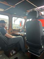 Trond Larsen on the way to inspect the seabed below the collapsed silo