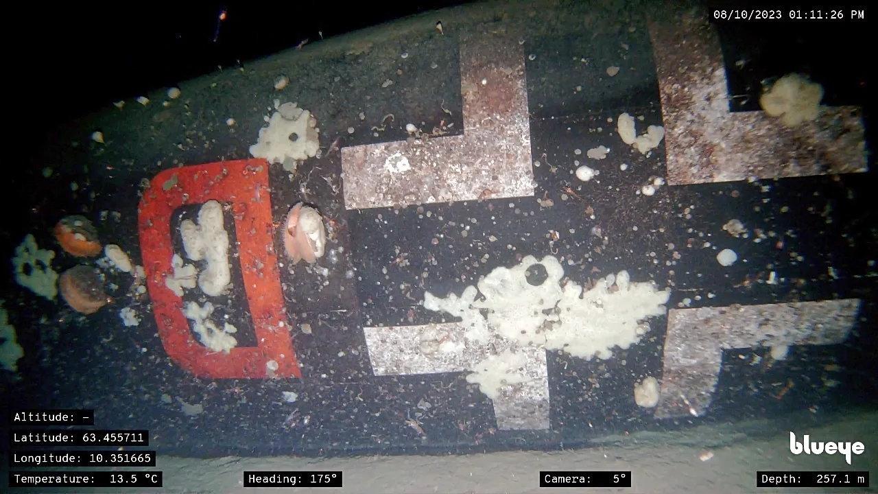 The same HE-115 S4+DK resting at 257 m depth. The "D" is clearly visible on the fuselage.
