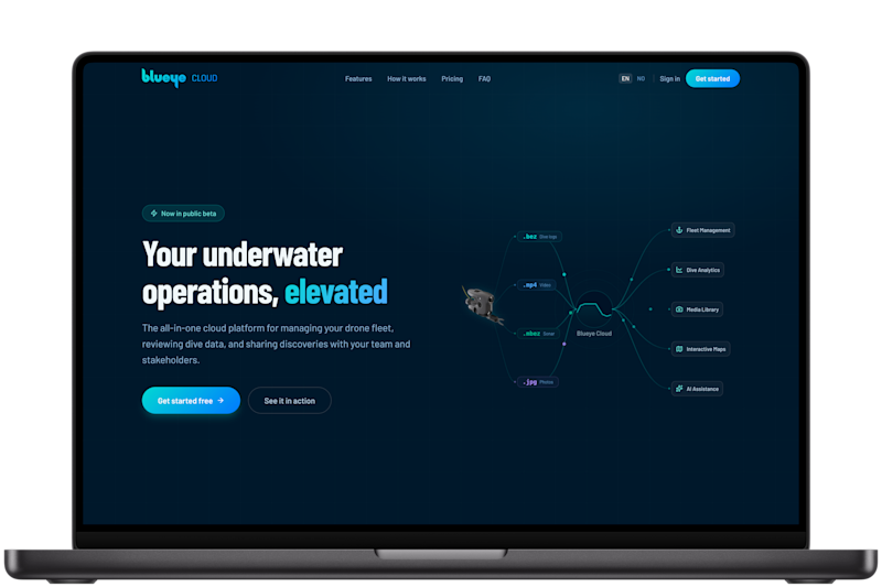 Blueye Cloud Landing Page Screenshot