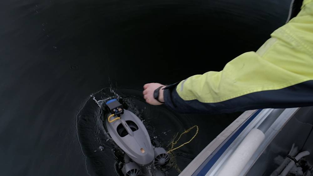 Launching Blueye X3 ROV with tritech multibeam into water