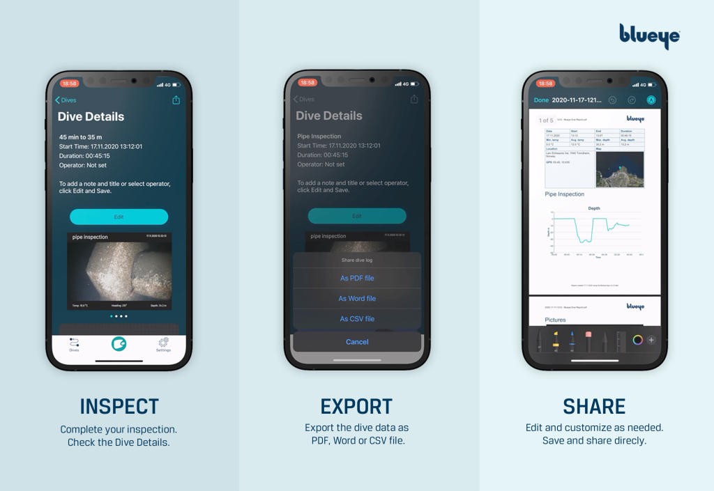 Blueye App Reporting Steps