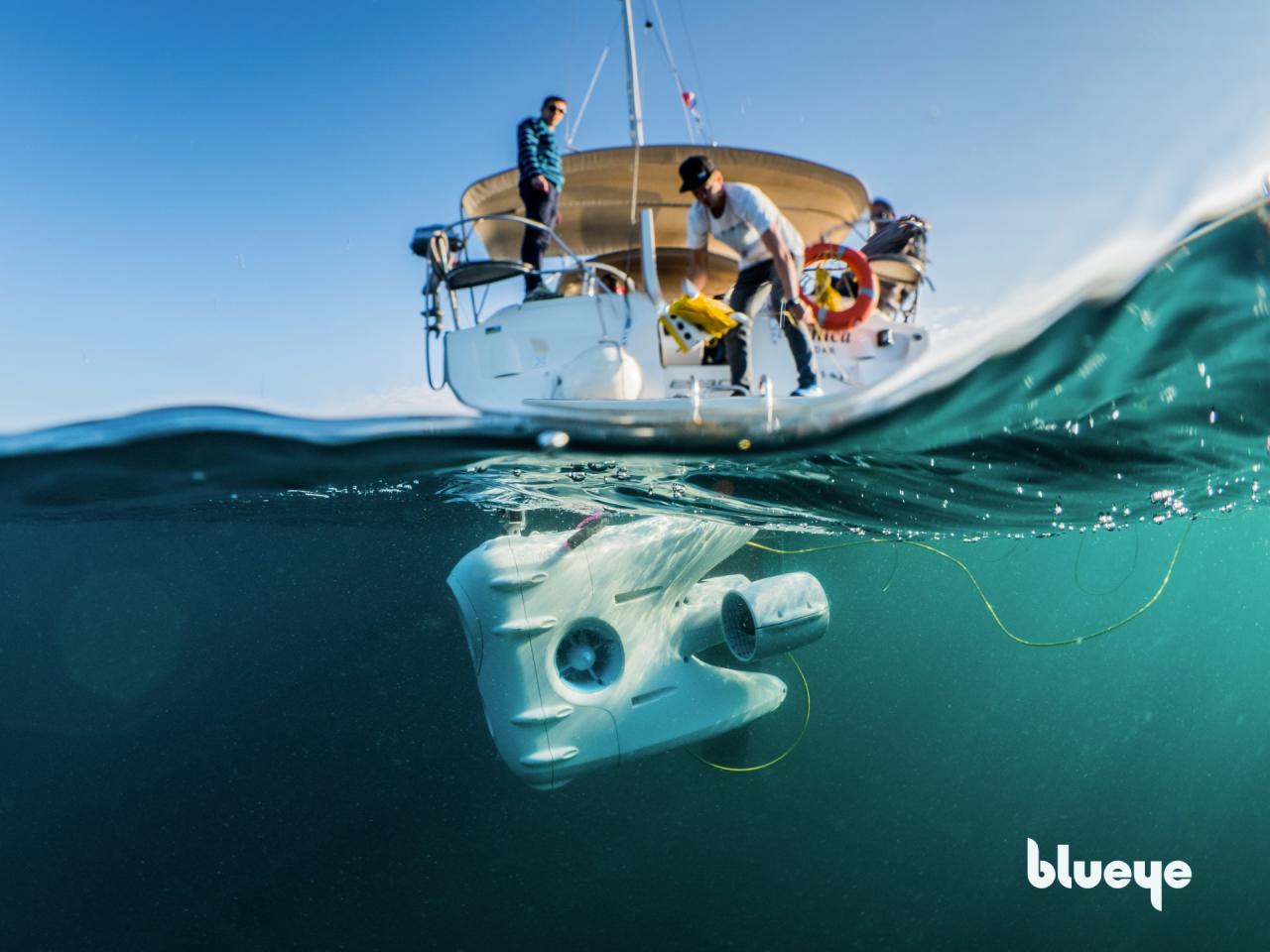 PioneerOne drone launched into the blue Adriatic sea from the back of a sailboat