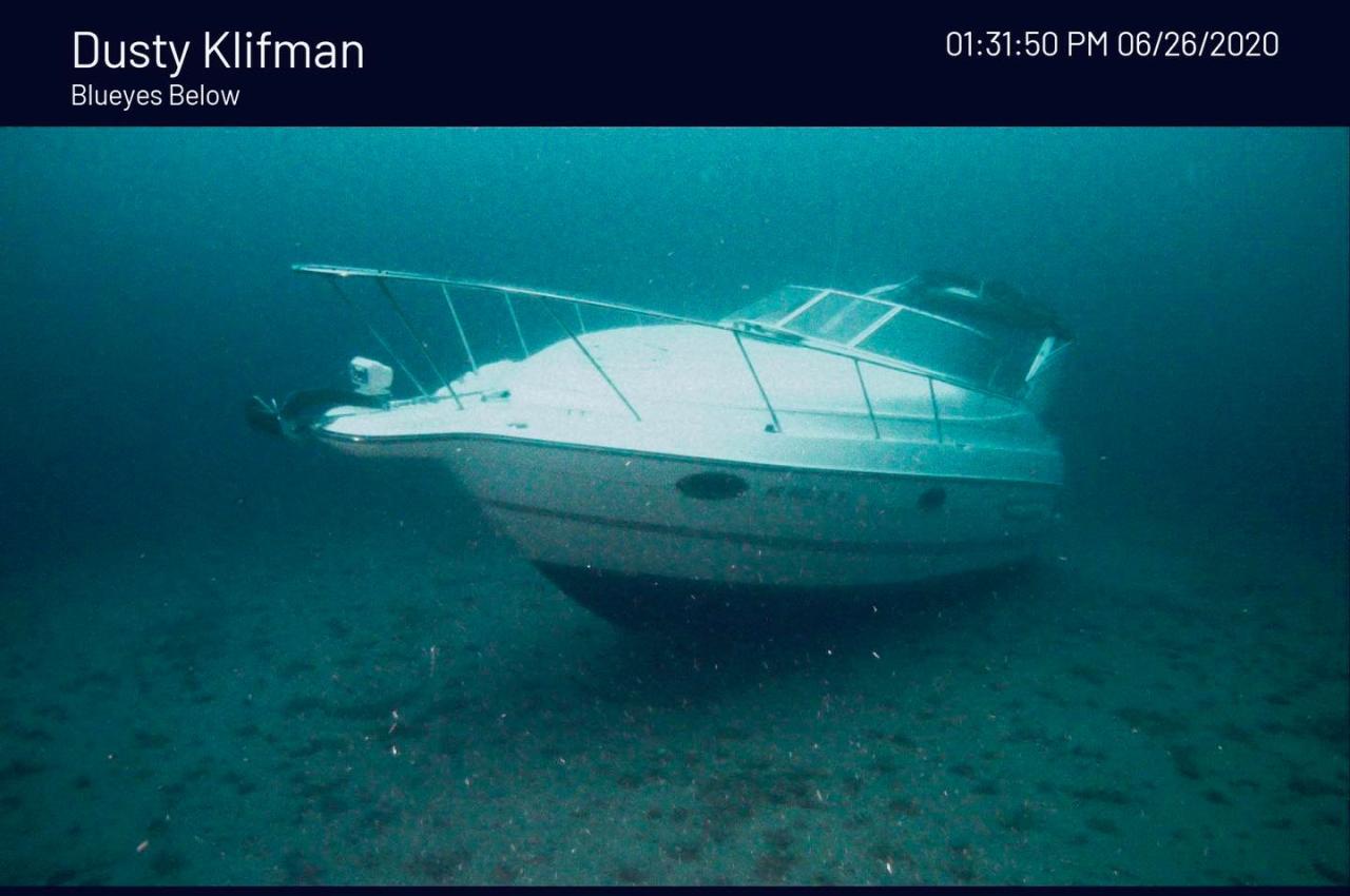 Sunken boat at the bottom of Lake Michigan