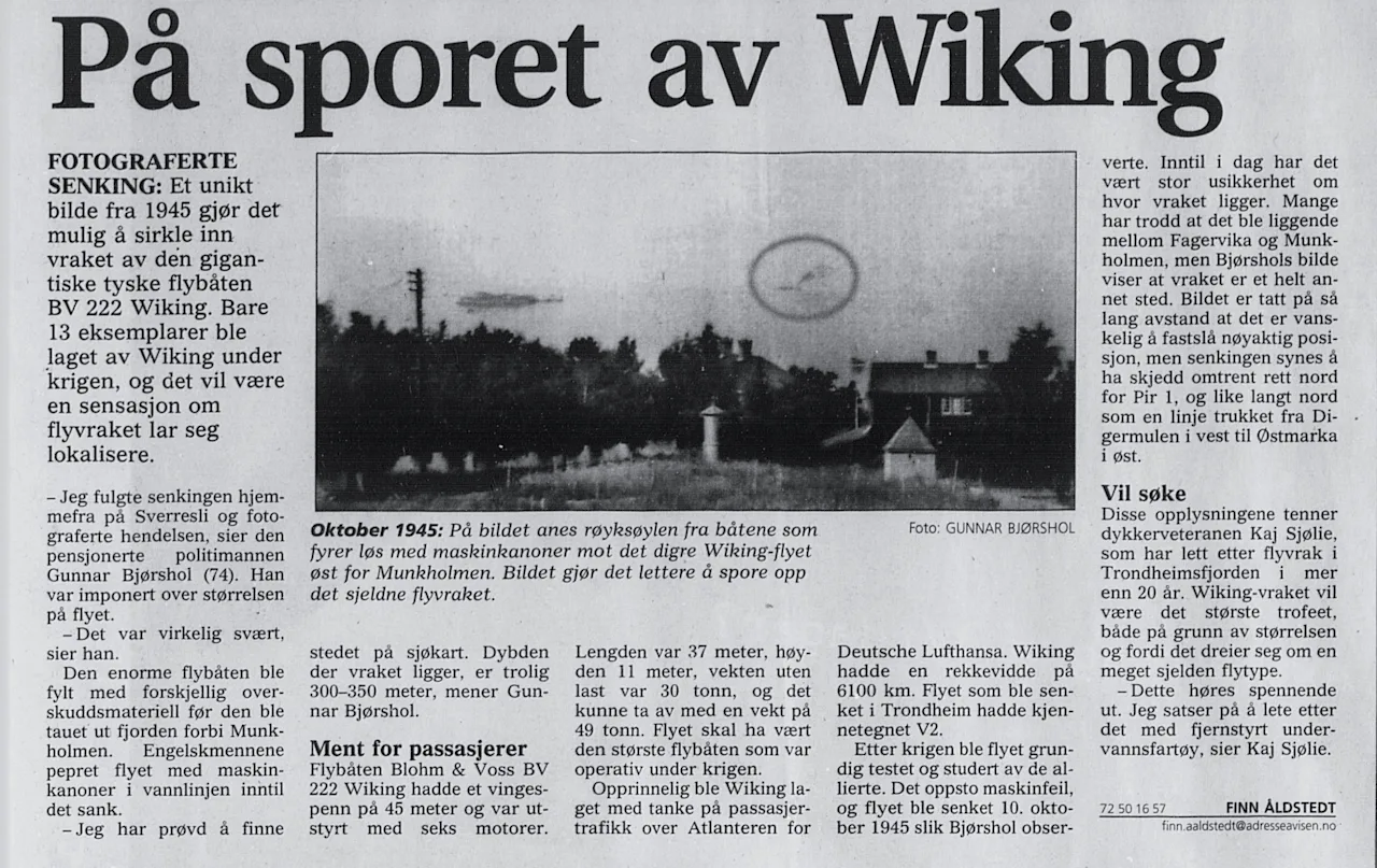 On 10th of October 2003 the local newspaper Adresseavisen published a picture captured by Gunnar Bjørnshol in October 1945 showing the BV-222 being sunk in Trondheimsfjorden.