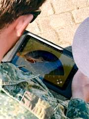 Military personell holding and operating the Blueye ROV via the Rugged Controller