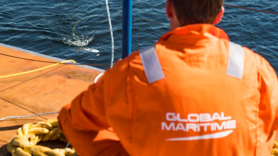 Global Maritime piloting the underwater drone from the barge