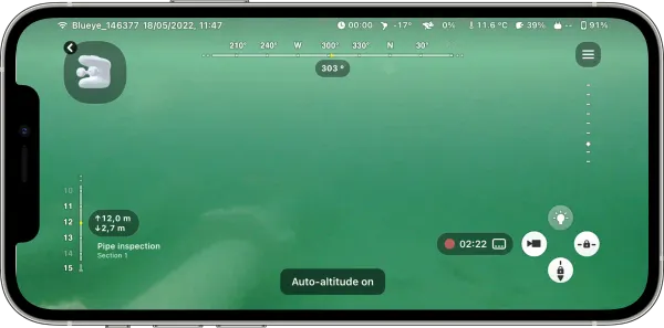 Screenshot of BR Pinger as altimeter in the blueye app