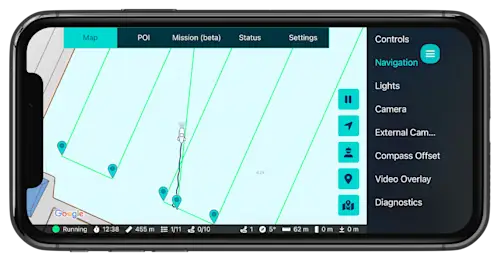 mission planning app showing rov live on map