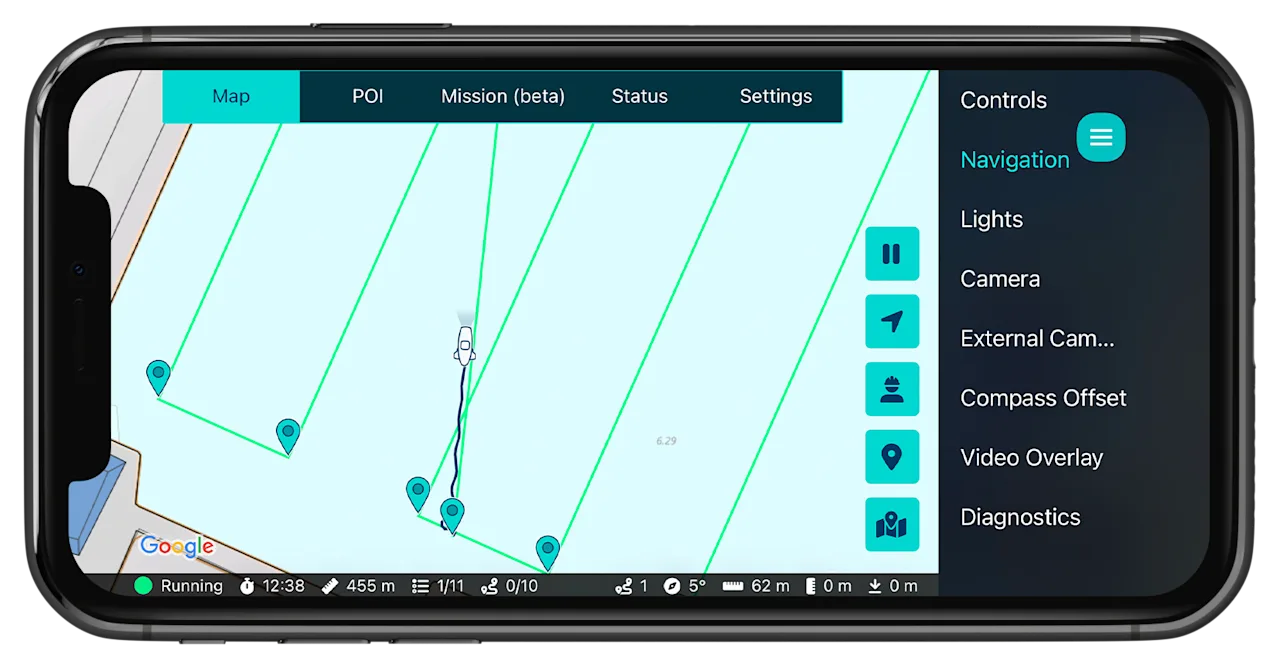 A mission running in the Blueye app.