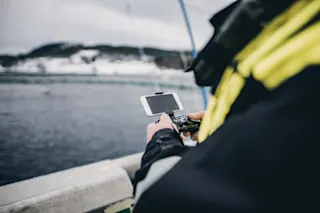 Maneuvering the drone at a fish farm