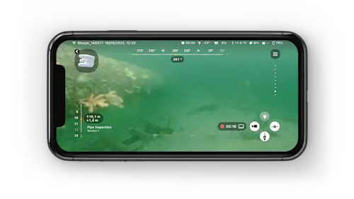 DVL mockup screen from Blueye App