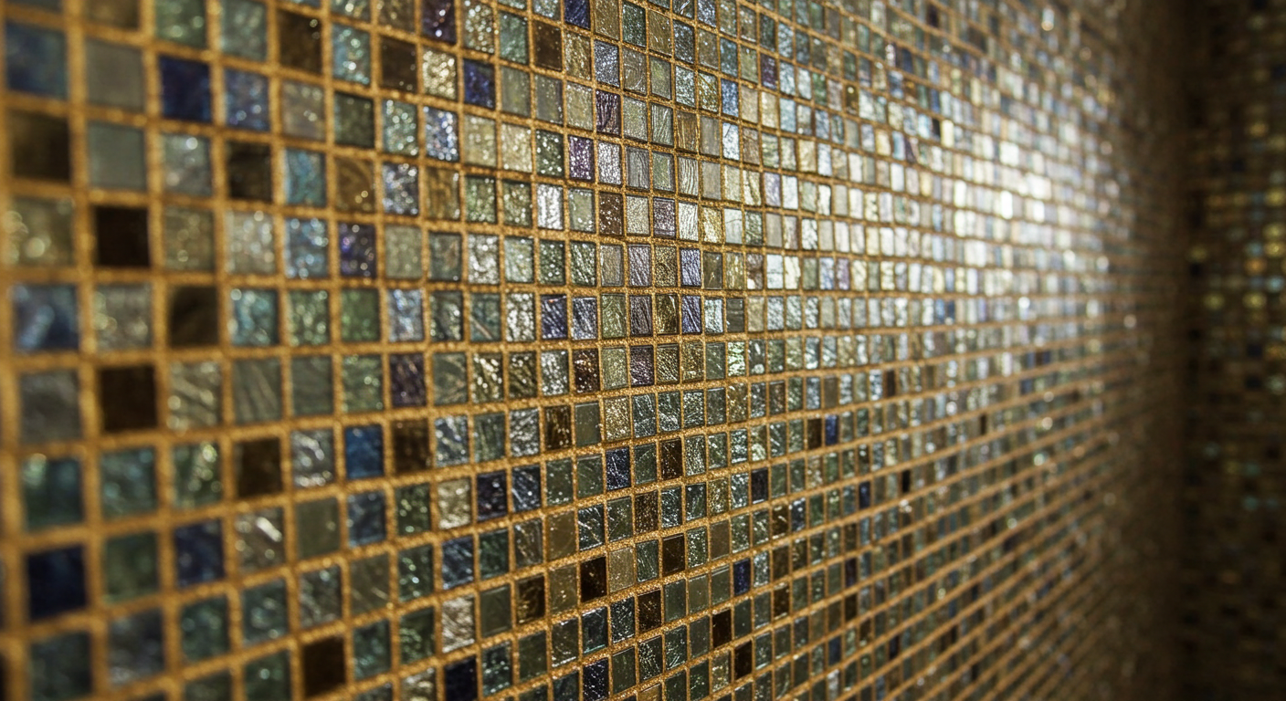 Glass Mosaic Wall with Gold Grout for Accent and Texture
