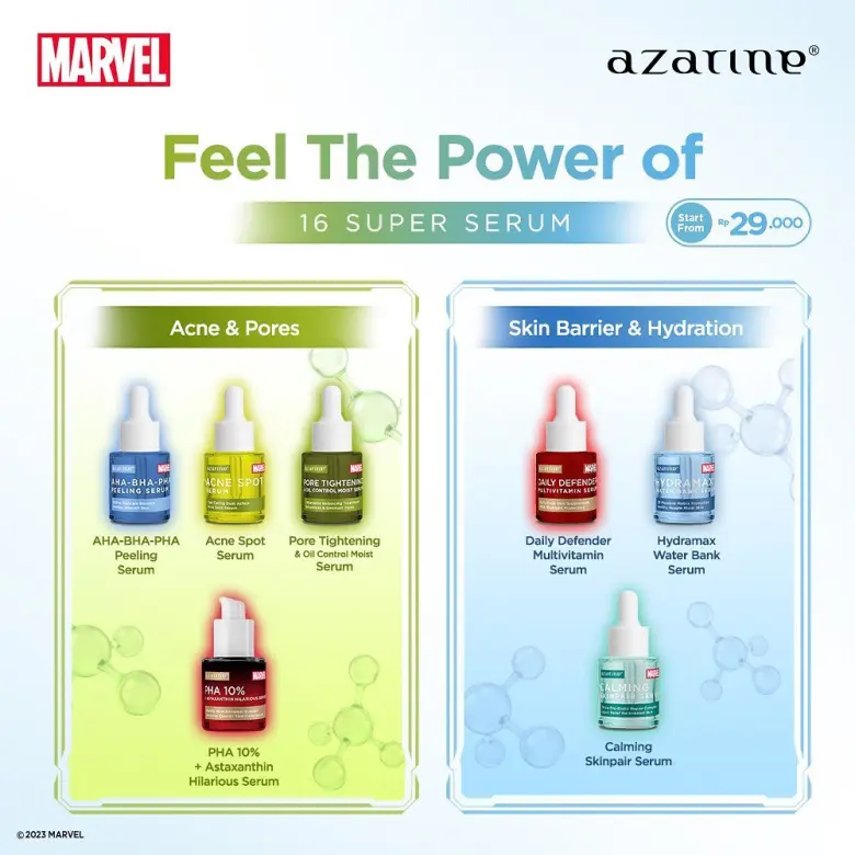 Kenalan sama 16 Super Serum Azarine Hasil Kolaborasi dengan Marvel: Acne & Pores dan Skin Barrier & Hydration!